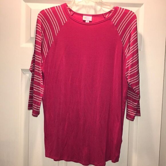 (5/$25) LuLaRoe Hot Pink Striped sleeve Randy - Picture 1 of 5